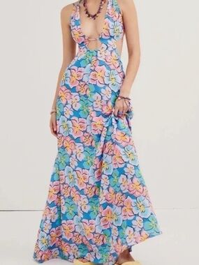 For Love & Lemons Yasmin Vtg Inspired Floral Print Cutout Maxi Dress, Size M NWT